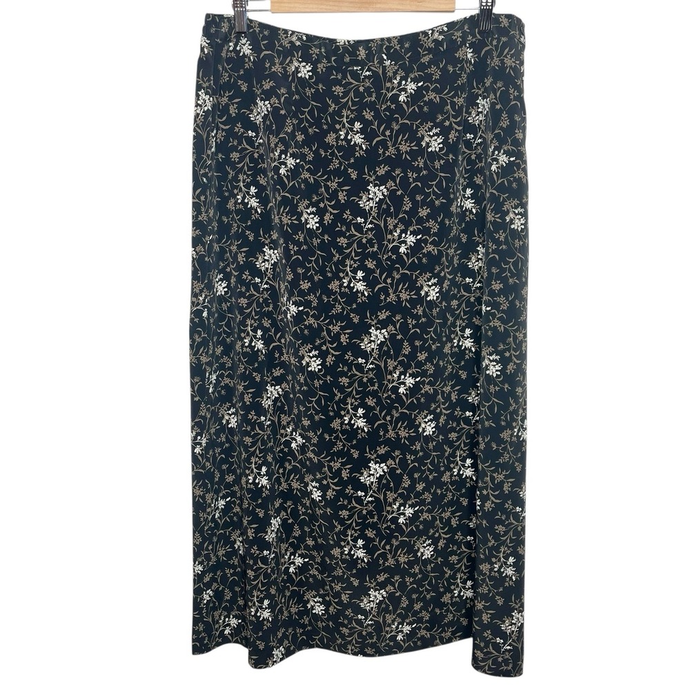 Y2K Whimsigoth Floral Midi Skirt Black Tan Womens XL Satin Dark Cottagecore